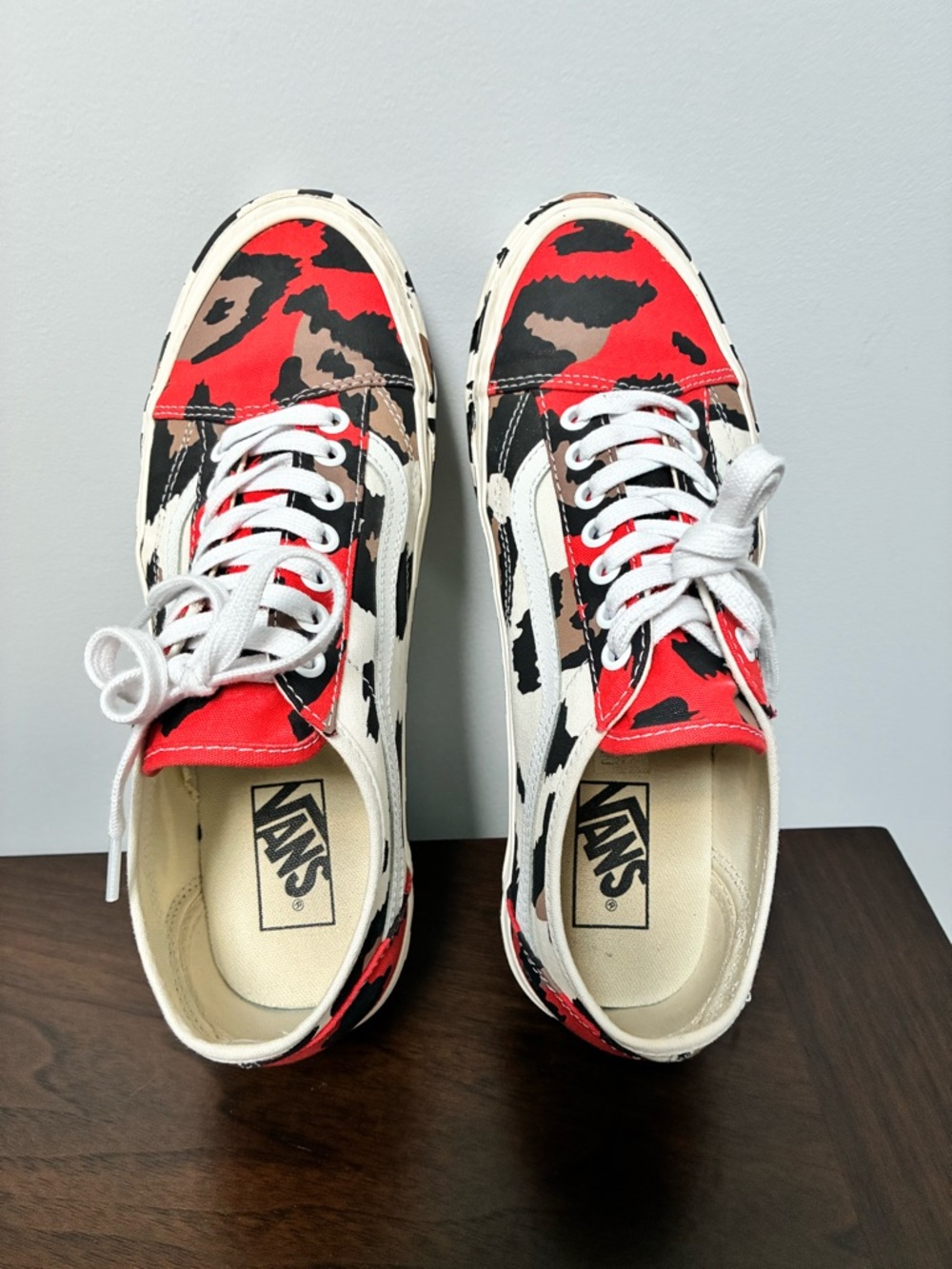 Vans Women’s Red Black White Leopard Print Sneakers